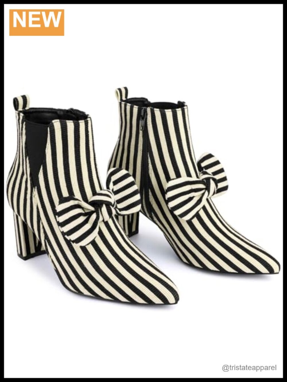 Perphy Bow Stripe Pointed Toe Chunky Heels Ankle Boots for Women